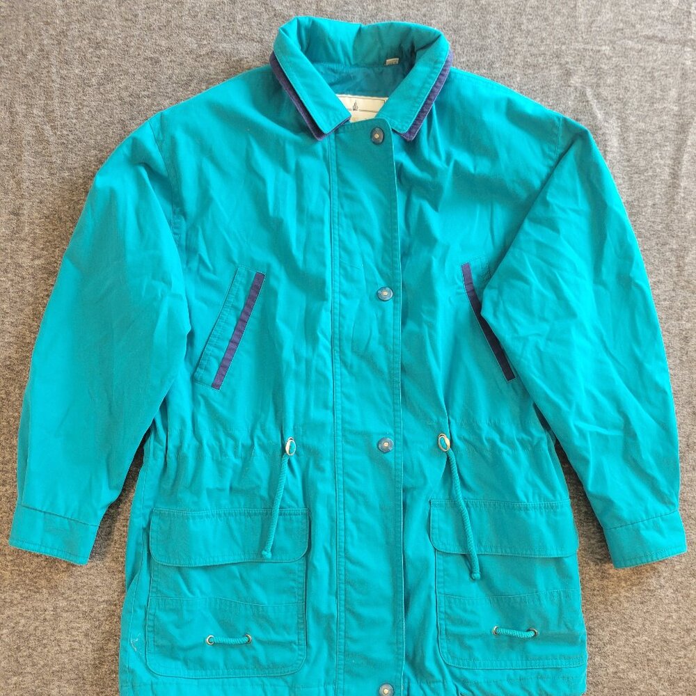 VTG London Fog Teal Towne Rain Jacket Coat Windbreaker M 80s Button Zip Pockets